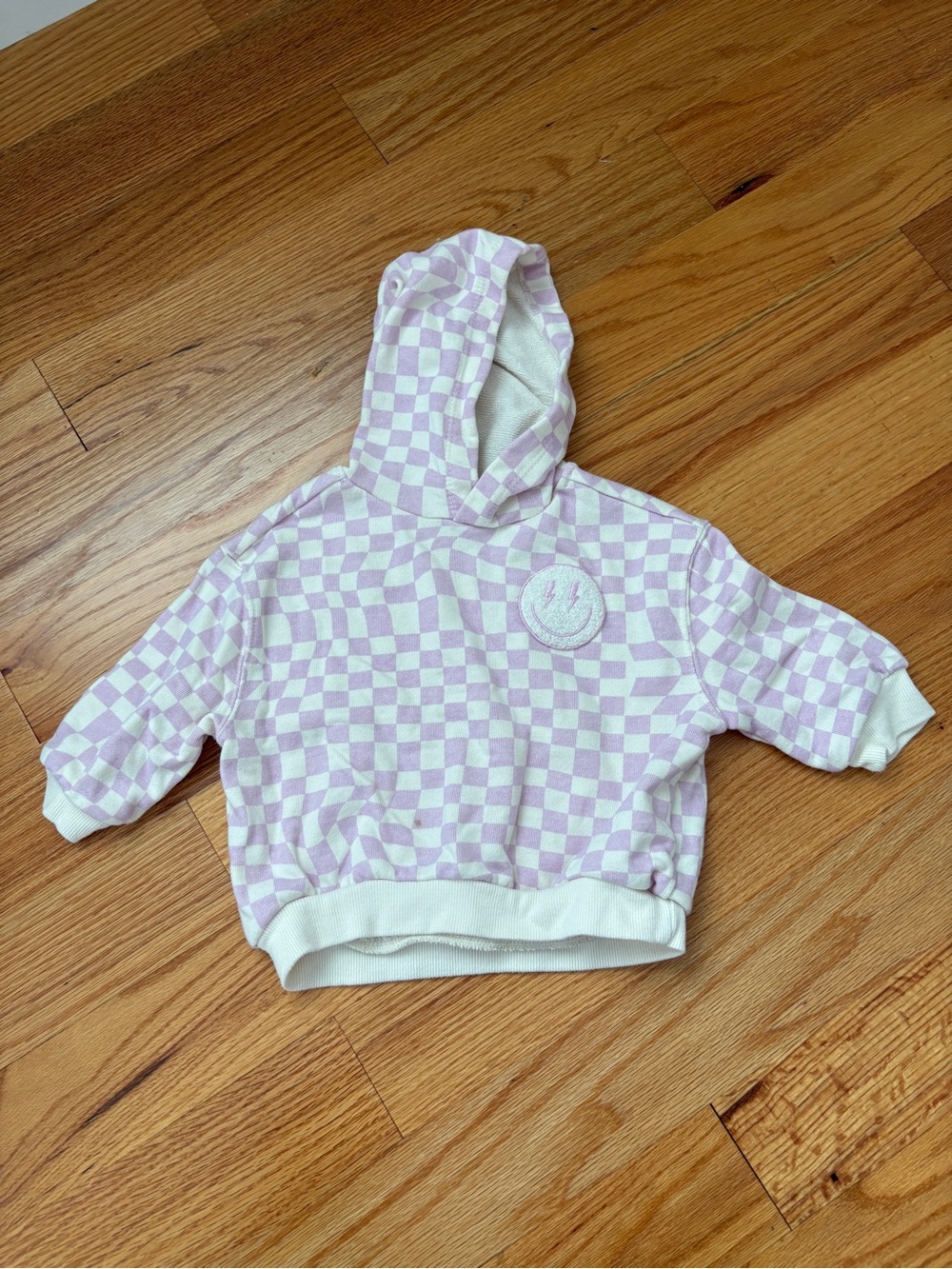 Toddler Lavender Checkered Hoodie Sweatshirt with Patch